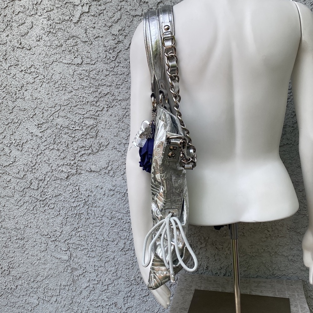 Vintage Y2K RARE Silver Metallic Coach Poppy Signature Shoulder Bag Purse XL - Picture 6 of 16